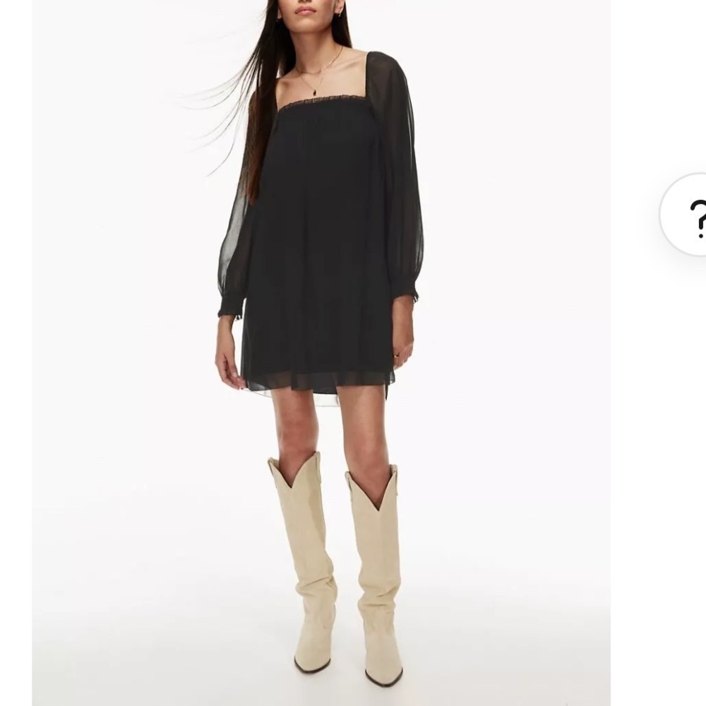 Aritzia Wilfred Alana chiffon babydoll Off the Shoulder little black dress Small - Picture 15 of 15